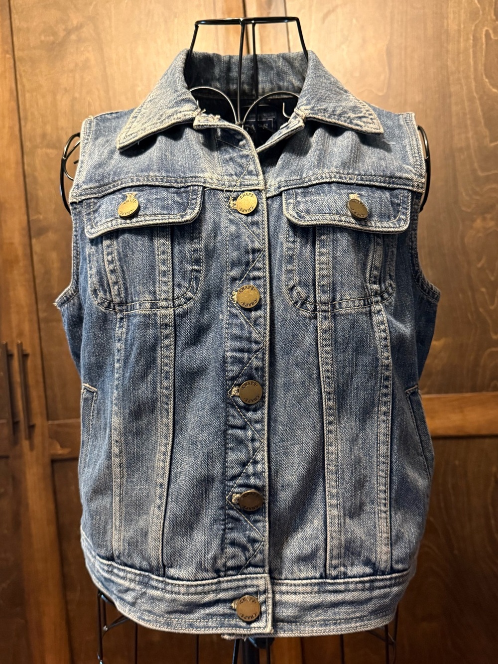 Chaps Denim Vest in Light Blue with Brass Buttons